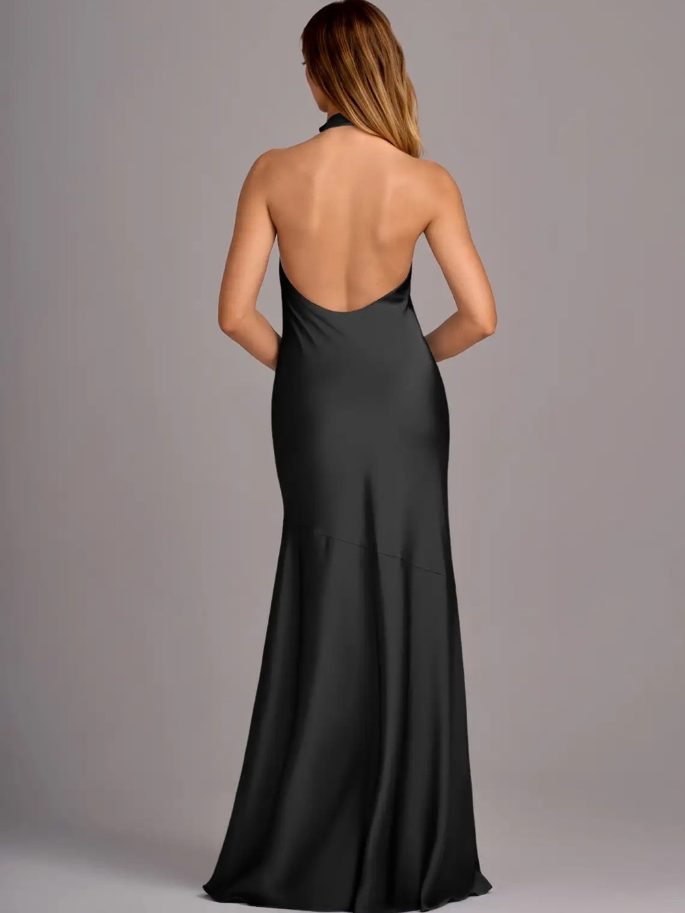 Azazie Lorena Black Halter Crisscross Mermaid Gown with Side Slit - Picture 2 of 4